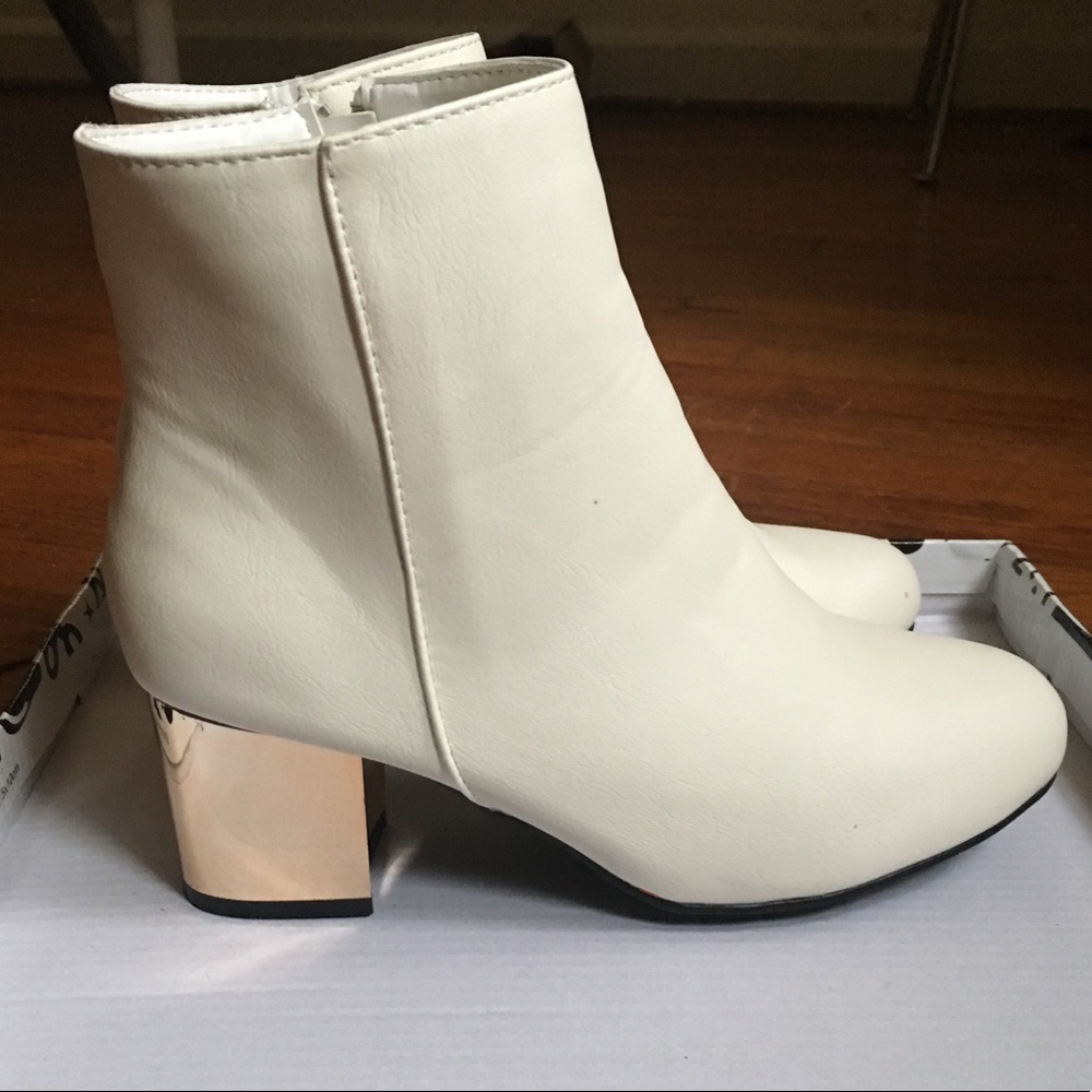 White Ankle Boots with Golden Heel